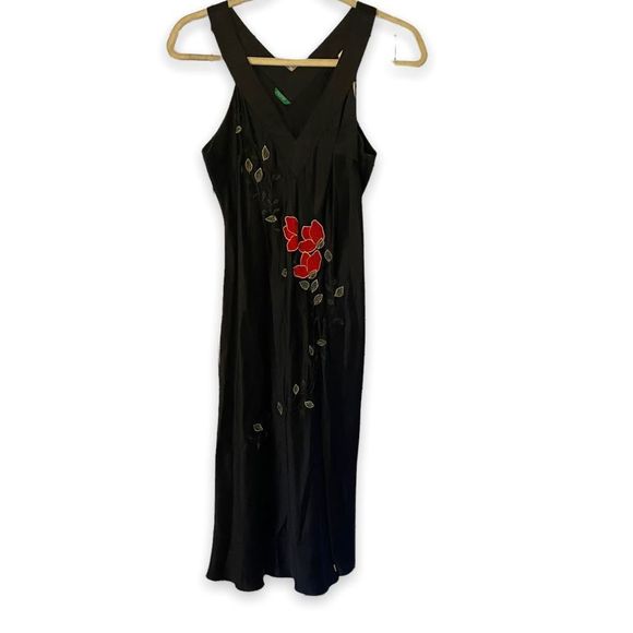 United Colors Of Benetton Embroidered Silk Slip Dress Women’s Size Small